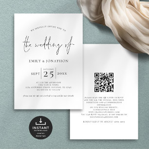 Convites Casamento Branco Preto com Código QR de Script Min