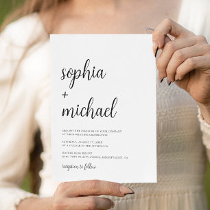 Convites Casamento Branco Preto com Letra Mão Elegante