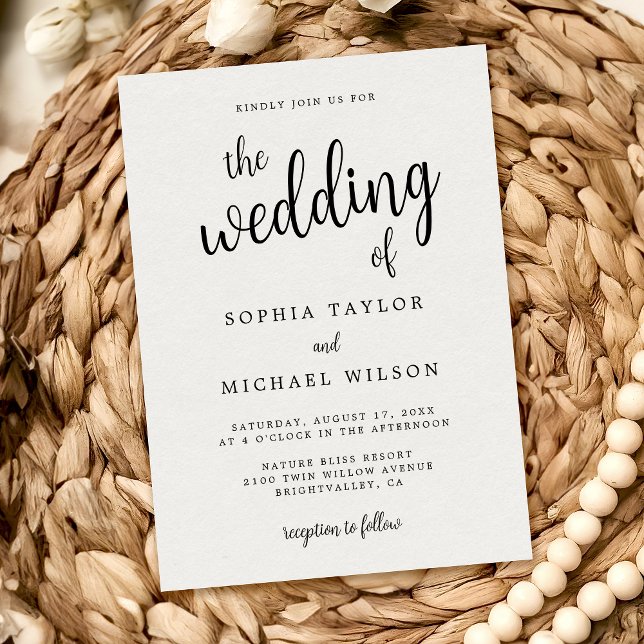 Convites Casamento Branco Preto com Letra Mão Elegante (Criador carregado)