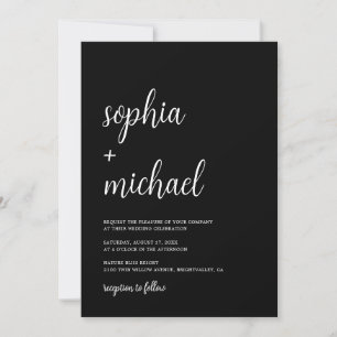 Convites Casamento Branco Preto com Letra Mão Elegante