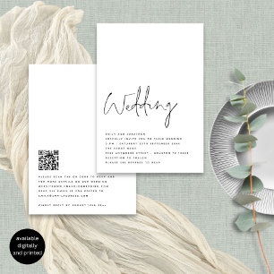 Convites Casamento Branco Preto com Script Moderno Minimali