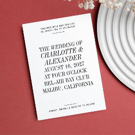 Convites Casamento branco-preto com tipografia ultra-mínima