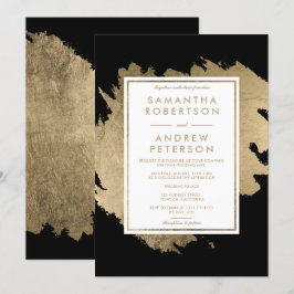 Convites Casamento branco preto de pincéis de ouro moderno
