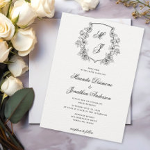 Casamento branco preto do Monograma Elegante