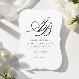 Convites Casamento Branco Preto Monograma Elegante