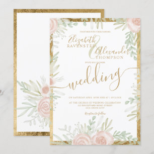 Convites Casamento branco Primavera cor-de-rosa com borda d