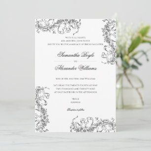 Convites Casamento Branco Romântico Floral Francês Rococo N