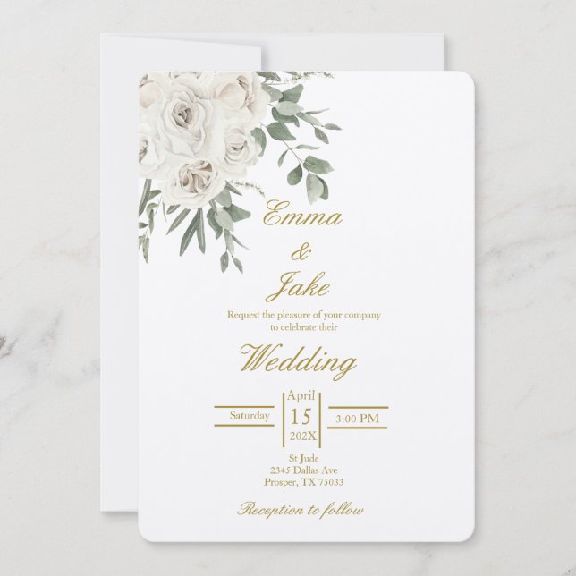 Convites Casamento branco rosa bege (Frente)