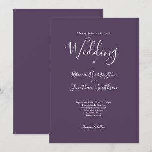 Convites Casamento Branco Roxo Moderno Mínimo