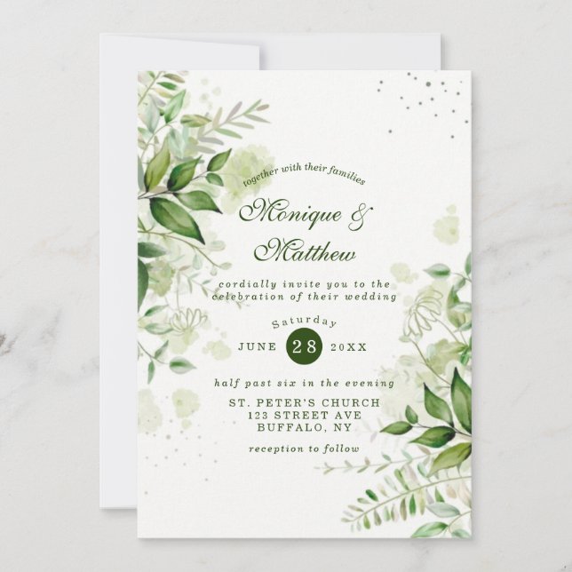 Convites Casamento Branco Rustic Greenery (Frente)