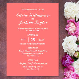 Convites Casamento Branco Simples de Coral Elegante