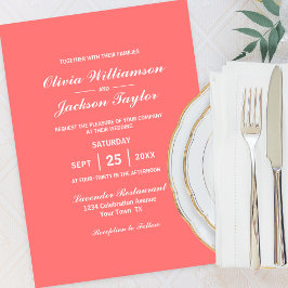 Convites Casamento Branco Simples de Coral Elegante