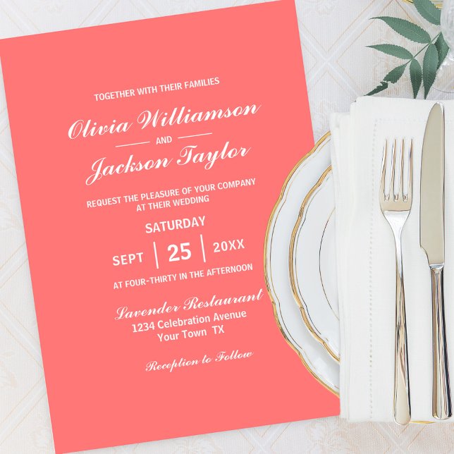 Convites Casamento Branco Simples de Coral Elegante (Criador carregado)