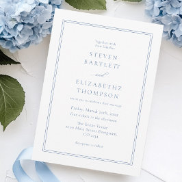 Convites Casamento Branco Simples e Azul Dusty