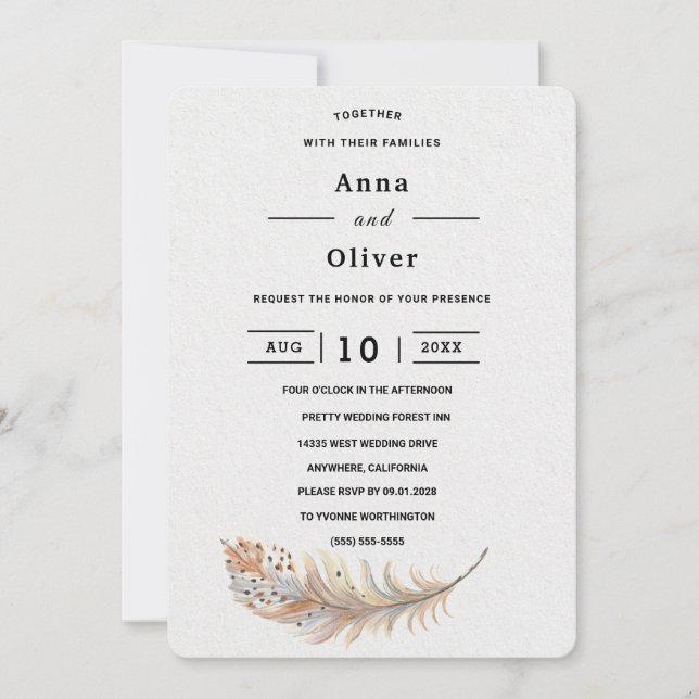 Convites Casamento branco simples e elegante moderno person (Frente)