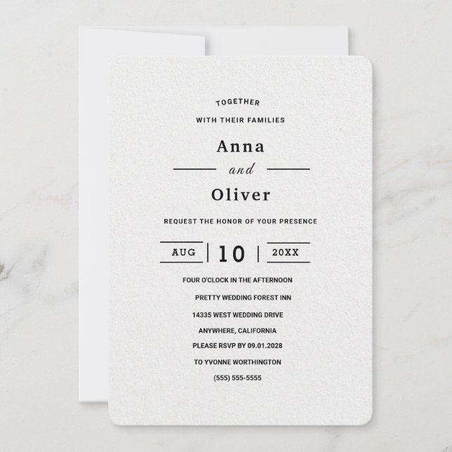 Convites Casamento branco simples e elegante moderno person (Frente)