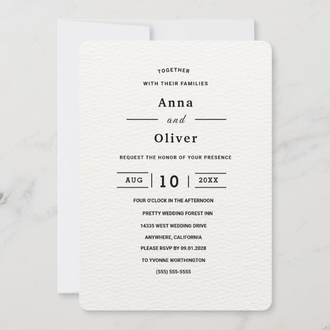 Convites Casamento branco simples minimalista personalizáve (Frente)