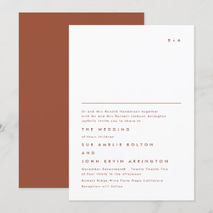 Convites Casamento Branco Simples Monograma Terracotta