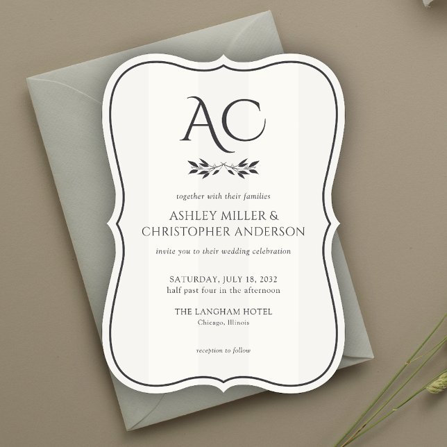 Convites Casamento branco suave e liso de monograma minimal (Criador carregado)