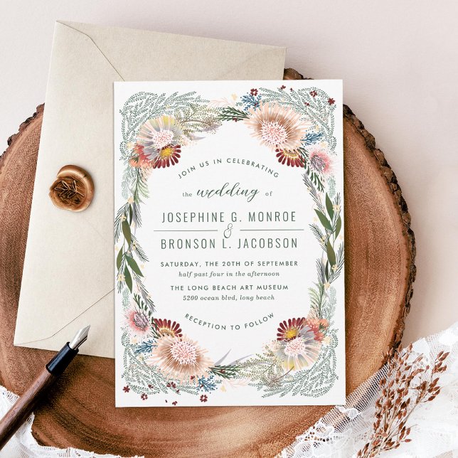 Convites Casamento Branco Único das Flores Desenhadas (Criador carregado)