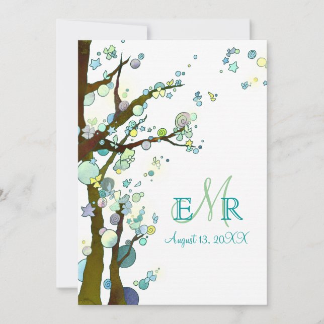 Convites Casamento Branco Único de Árvores de Contato Justo (Frente)