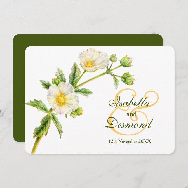 Convites Casamento branco verde de arte rosa (Frente/Verso)