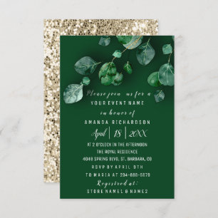 Convites Casamento Bridal Eucalyptus Greenery Dourado Glitt