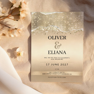 Convites Casamento brilhante cintilante dourado elegante
