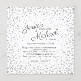Convites Casamento Brilhante de Diamante Prata Branco Elega