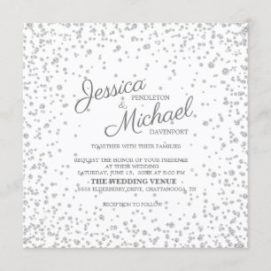 Convites Casamento Brilhante de Diamante Prata Branco Elega