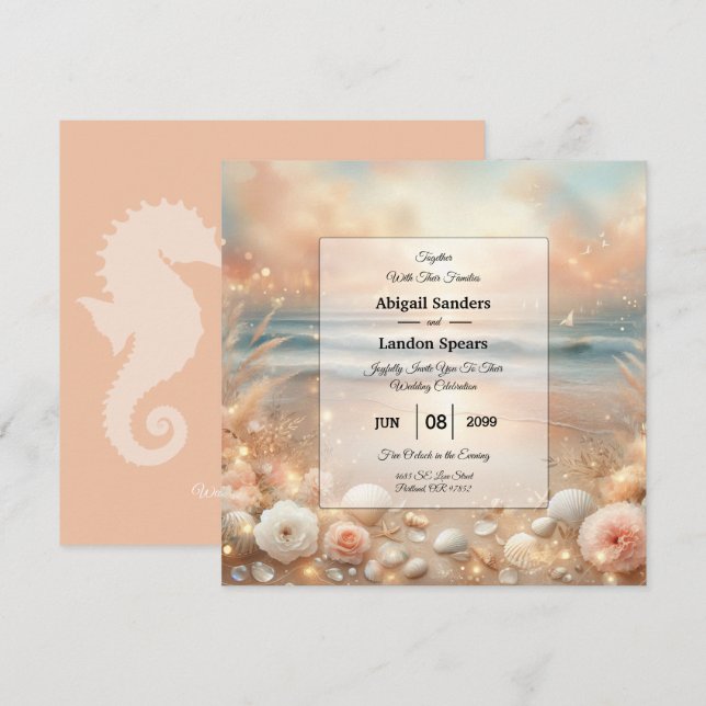 Convites Casamento Brilho à Beira-Mar e Sonhos ao Pôr do So (Frente/Verso)