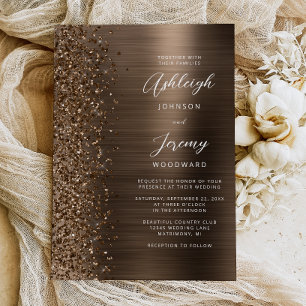 Convites Casamento Brilho Bronze Metal Escovado Glitter