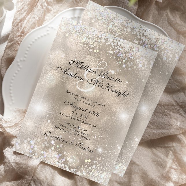 Convites Casamento Brilho Champanhe Rosa Empoeirada (Criador carregado)
