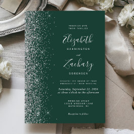 Convites Casamento Brilho Falso Prata Verde Esmeralda Moder