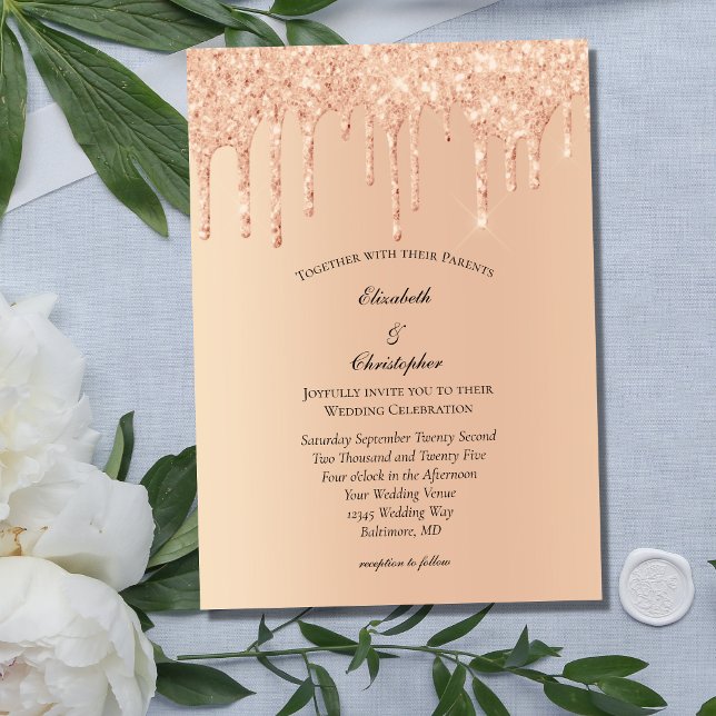 Convites Casamento Brilho Glam Rosa Peachy (Criador carregado)
