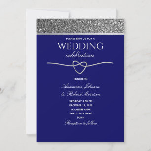 Convites Casamento Brilho Prata Azul