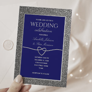 Convites Casamento Brilho Prata Azul Real