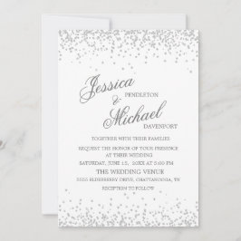 Convites Casamento Brilho Prata Branco Elegante