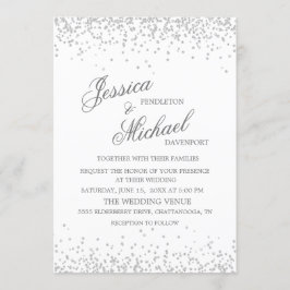 Convites Casamento Brilho Prata Branco Elegante