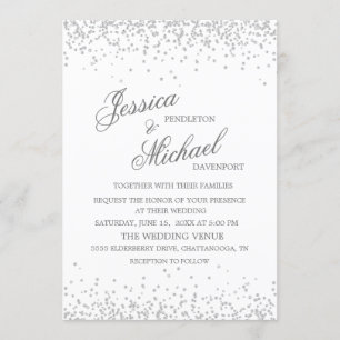 Convites Casamento Brilho Prata Branco Elegante