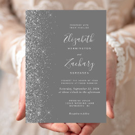 Convites Casamento Brilho Prata Cinza Moderno