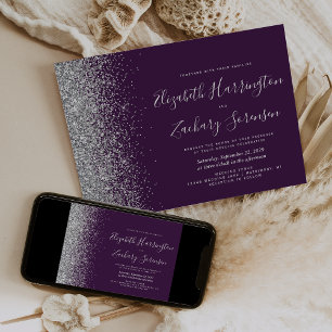 Convites Casamento Brilho Prata Roxo Moderno