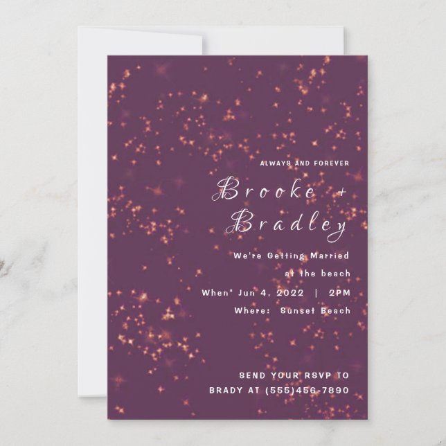 Convites Casamento Brilho Roxo Meia-Noite (Frente)