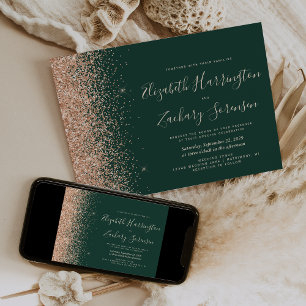 Convites Casamento Brilho Verde Esmeralda Pêssego