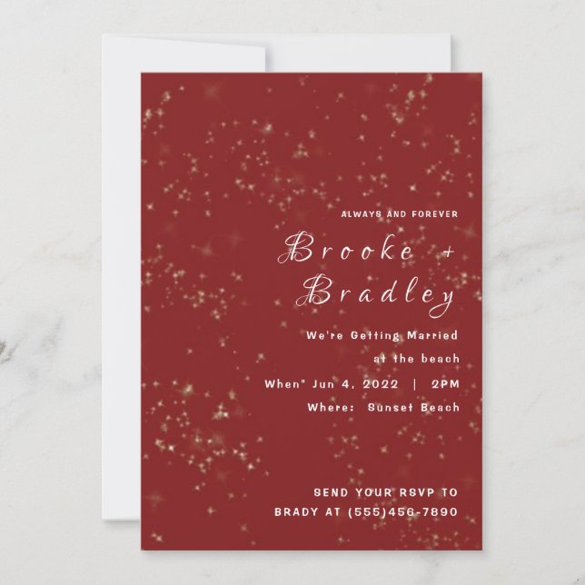 Convites Casamento Brilho Vermelho Faísca (Frente)