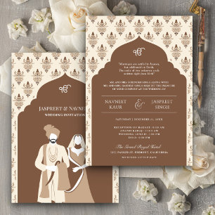 Convites Casamento Brown Cream Punjabi Anand Karaj Sikh