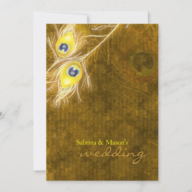 Convites Casamento Brown de Penas Rustic Fall Brown em Pavã (Frente)