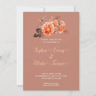 Convites Casamento Brown do Buquê Rosa Laranja de Outono
