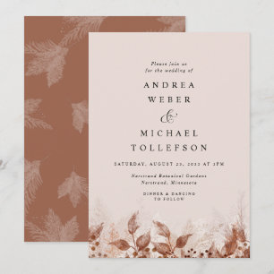 Convites Casamento Brown Tan Rust Pampas Grass Boho