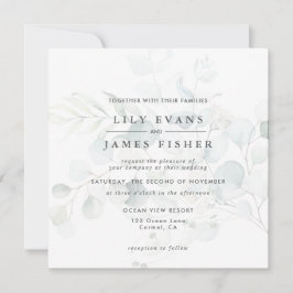 Convites Casamento Buquê Eucalyptus Foliage Verde Azul